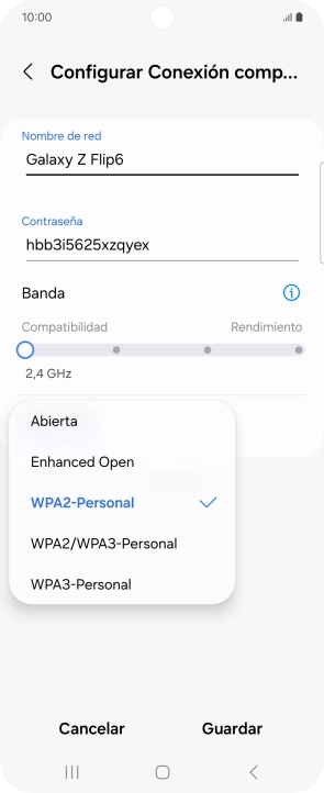 Pulsa WPA3-Personal para proteger la conexión wifi con una contraseña.