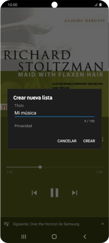 Introduce el nombre deseado de la lista de reproducción y pulsa CREAR.