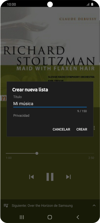 Introduce el nombre deseado de la lista de reproducción y pulsa CREAR.