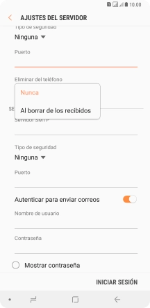 Pulsa Nunca para conservar los correos electrónicos en el servidor cuando los borras del teléfono.