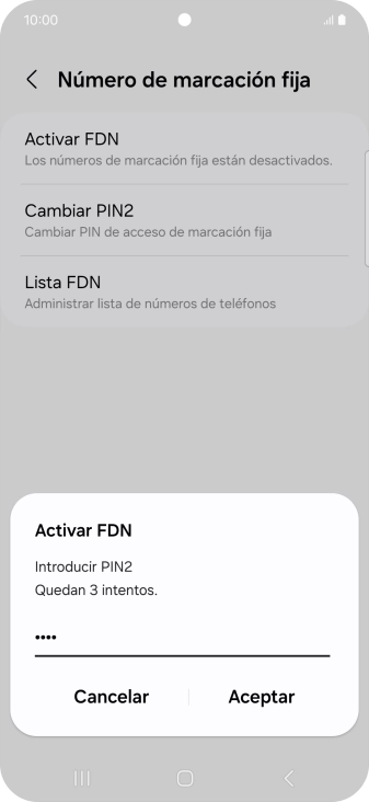 Introduce el código PIN2 y pulsa Aceptar.