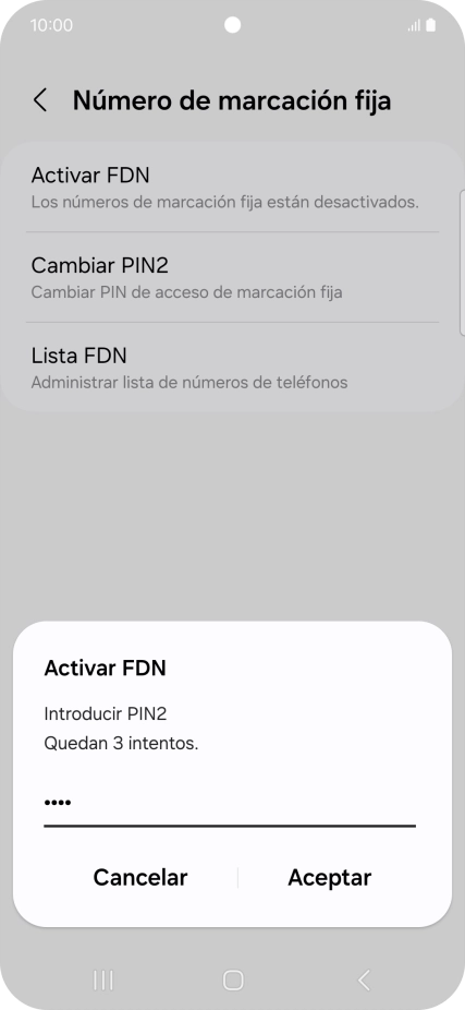Introduce el código PIN2 y pulsa Aceptar.
