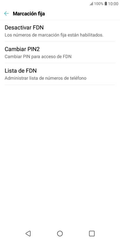 Pulsa Desactivar FDN para desactivar la marcación fija.