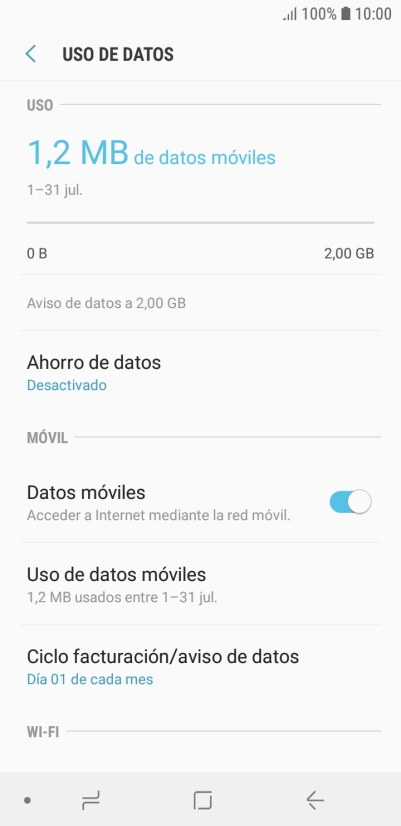 El consumo total de datos se visualiza ahora en la pantalla.