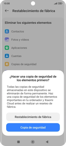 Pulsa Restablecimiento de fábrica.