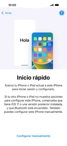 Sigue las indicaciones de la pantalla para transferir contenido de otro dispositivo iOS11 o con una versión más reciente o pulsa Configurar manualmente.