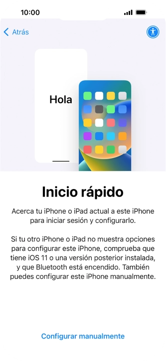 Sigue las indicaciones de la pantalla para transferir contenido de otro dispositivo iOS11 o con una versión más reciente o pulsa Configurar manualmente.