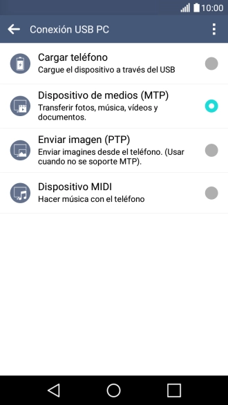 Pulsa Dispositivo de medios (MTP).