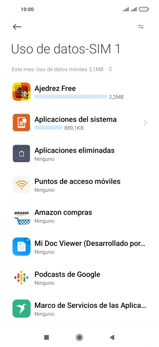 El consumo total de datos del período seleccionado aparece ahora en la pantalla.