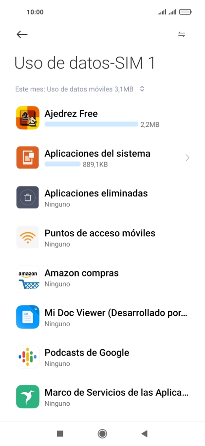 El consumo total de datos del período seleccionado aparece ahora en la pantalla.