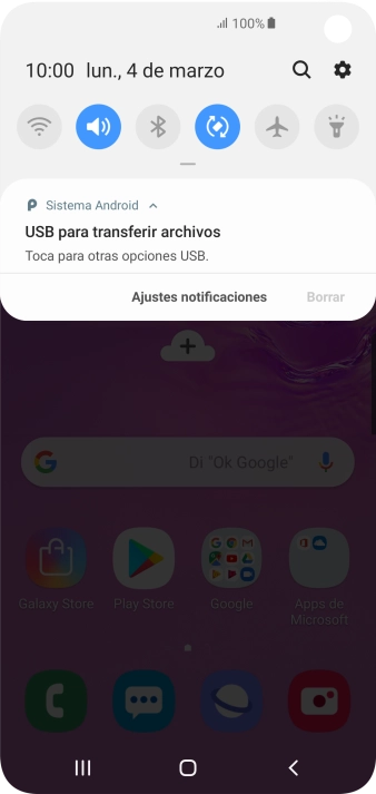 Pulsa Toca para otras opciones USB..