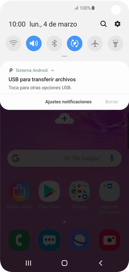 Pulsa Toca para otras opciones USB..