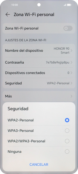 Pulsa WPA3-Personal para proteger la conexión wifi con una contraseña.