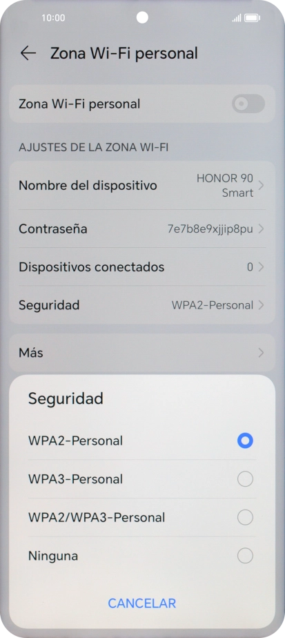Pulsa WPA3-Personal para proteger la conexión wifi con una contraseña.