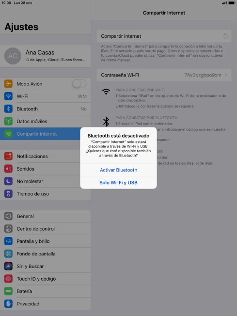 Si la función de wifi está activada, pulsa Solo Wi-Fi y USB.