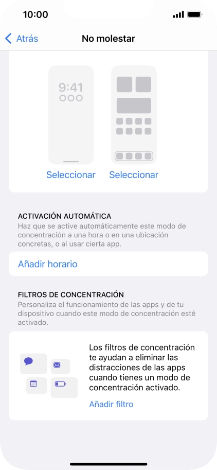 Pulsa Añadir horario y sigue las indicaciones de la pantalla para seleccionar los ajustes de la activación automática de No molestar.