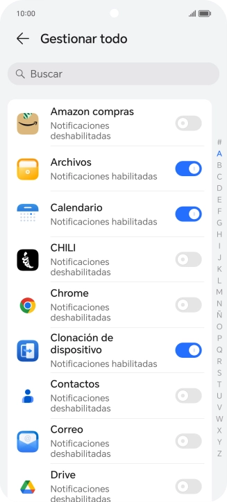 Pulsa el indicador junto a las apps deseadas para activar o desactivar la función.