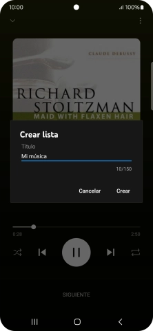 Introduce el nombre deseado de la lista de reproducción y pulsa Crear.