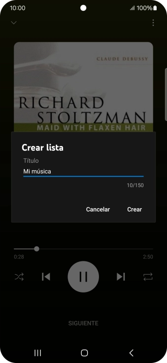 Introduce el nombre deseado de la lista de reproducción y pulsa Crear.