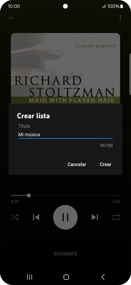Introduce el nombre deseado de la lista de reproducción y pulsa Crear.
