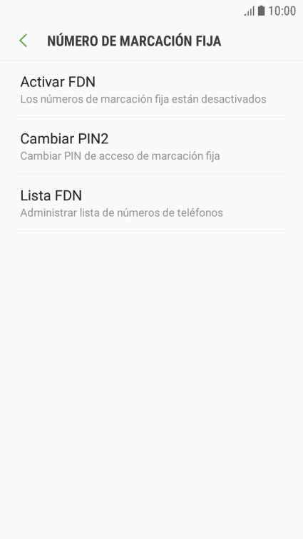 Pulsa Activar FDN para activar la marcación fija.