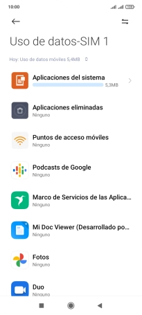 El consumo de datos por cada aplicación aparece bajo el nombre de la aplicación.