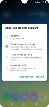 Pulsa Transferencia de archivos para activar la función.