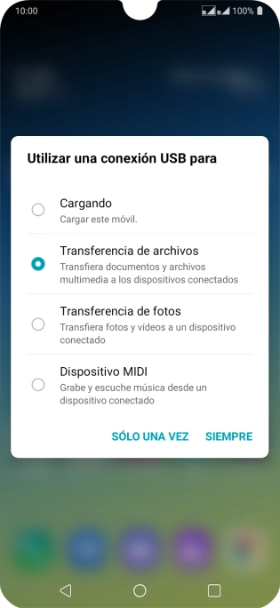 Pulsa Transferencia de archivos para activar la función.