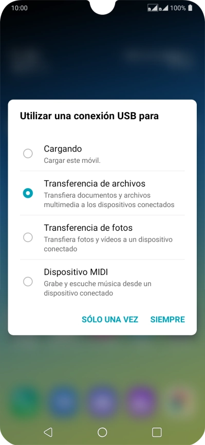 Pulsa Transferencia de archivos para activar la función.