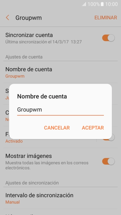 Introduce el nombre deseado de la cuenta de correo electrónico y pulsa ACEPTAR.