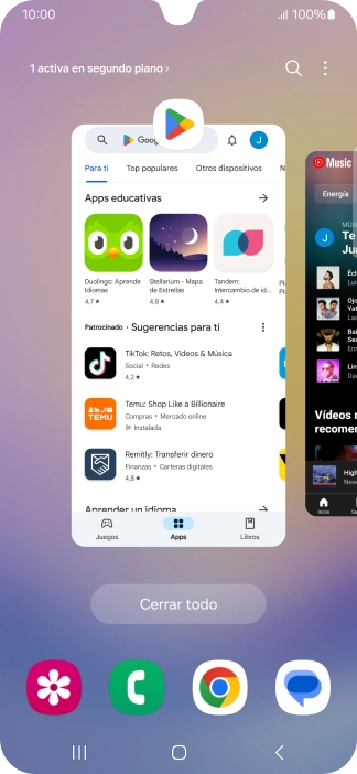 Para cerrar una sola aplicación en ejecución, desliza el dedo hacia arriba sobre la aplicación deseada.