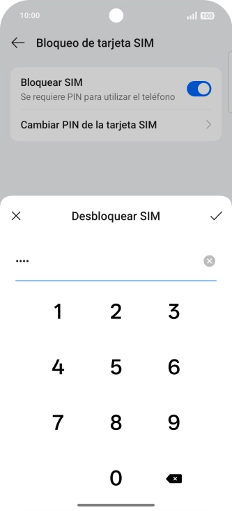 Introduce el código PIN y pulsa el icono de aceptar.