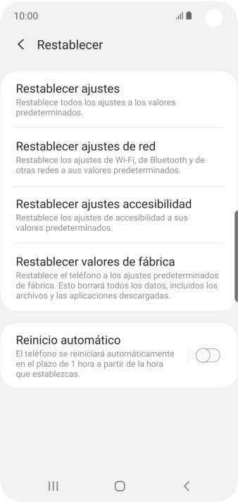 Pulsa Restablecer valores de fábrica.
