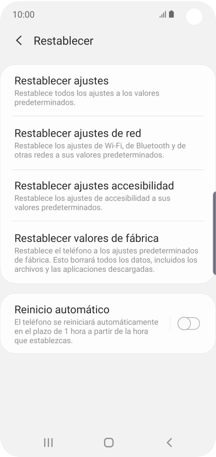 Pulsa Restablecer valores de fábrica.