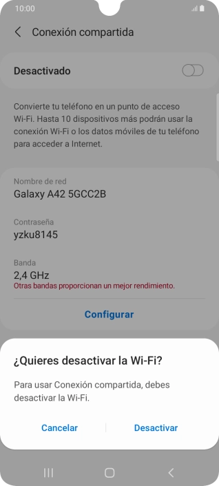 Si la función de wifi está activada, pulsa Desactivar.
