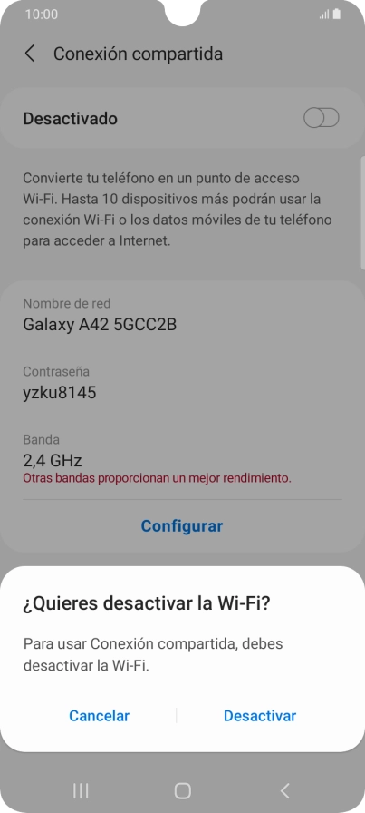 Si la función de wifi está activada, pulsa Desactivar.