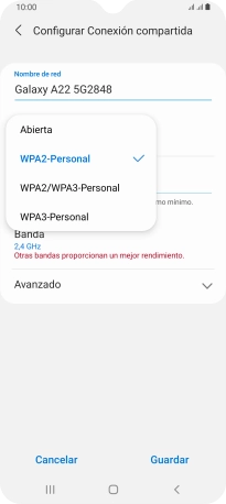 Pulsa WPA3-Personal para proteger la conexión wifi con una contraseña.
