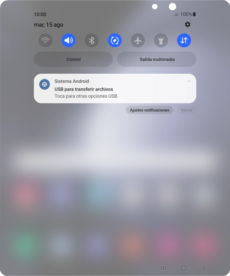 Pulsa Toca para otras opciones USB..