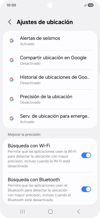 Pulsa Precisión de la ubicación.
