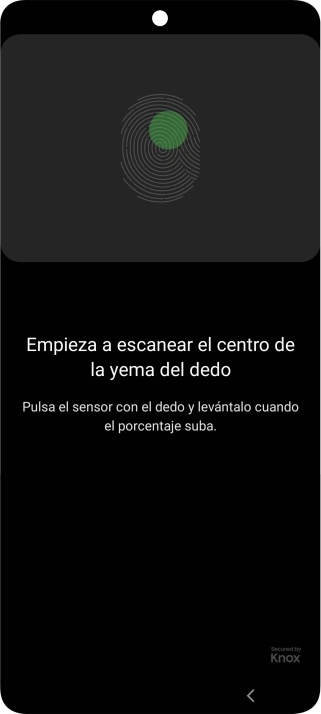 Sigue las indicaciones de la pantalla para crear una huella digital como código de seguridad.