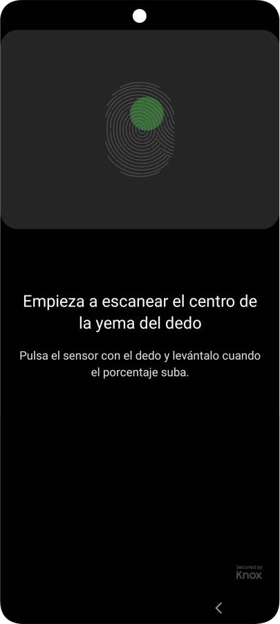 Sigue las indicaciones de la pantalla para crear una huella digital como código de seguridad.