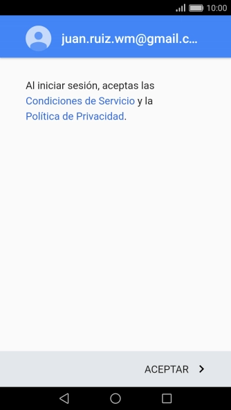 Pulsa ACEPTAR y sigue las indicaciones de la pantalla para seleccionar los ajustes de tu cuenta de Google.