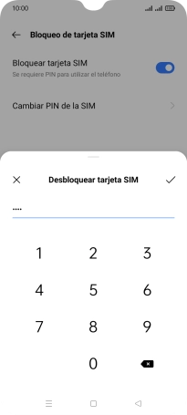 Introduce el código PIN y pulsa el icono de aceptar.