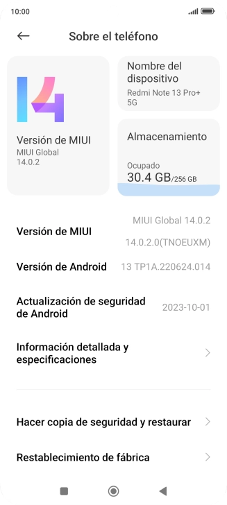 Pulsa Versión de MIUI. Si hay una versión de software nueva disponible, aparecerá ahora en la pantalla. Sigue las indicaciones de la pantalla para actualizar el software del teléfono.