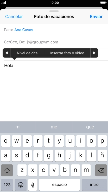 Pulsa Insertar foto o vídeo y sigue las indicaciones de la pantalla para adjuntar una fotografía o un videoclip.