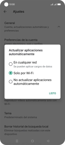 Para activar la actualización automática de apps utilizando la red móvil, pulsa En cualquier red.