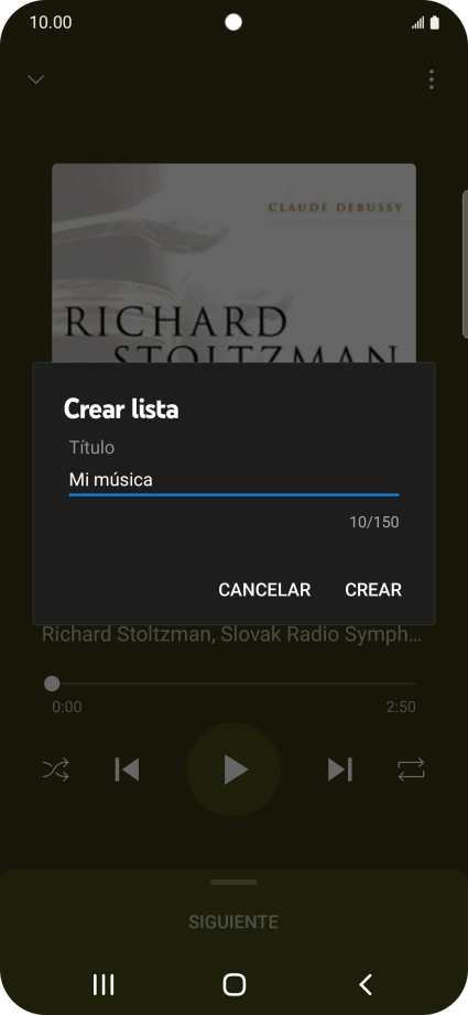 Introduce el nombre deseado de la lista de reproducción y pulsa CREAR.
