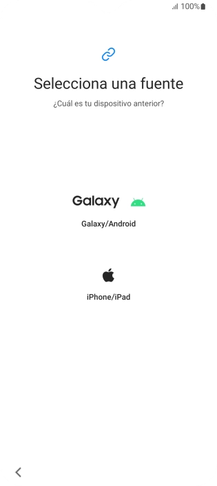 Pulsa el ajuste deseado y sigue las instrucciones de la pantalla para transferir el contenido del otro teléfono.