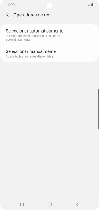 Pulsa Seleccionar manualmente y espera mientras el teléfono está buscando redes.