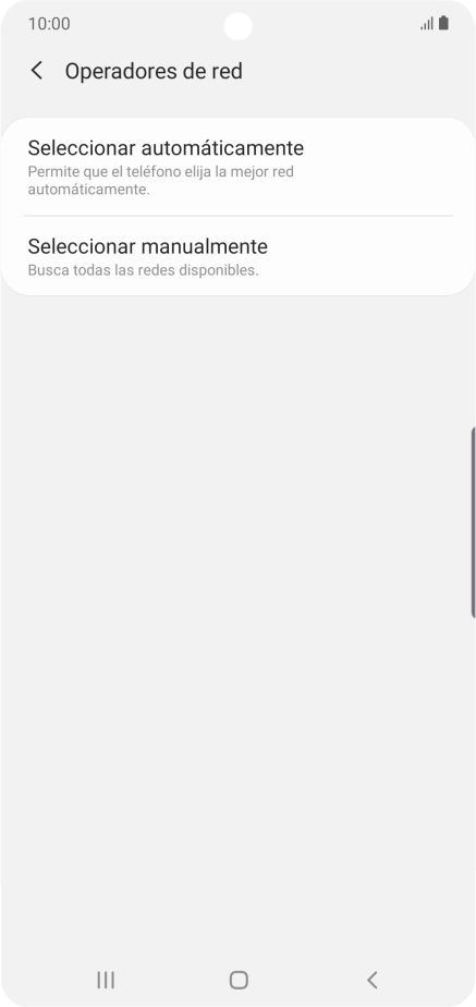 Pulsa Seleccionar manualmente y espera mientras el teléfono está buscando redes.